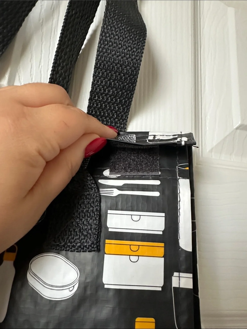 IKEA Black Tote Bag with White and Yellow Kitchen Print